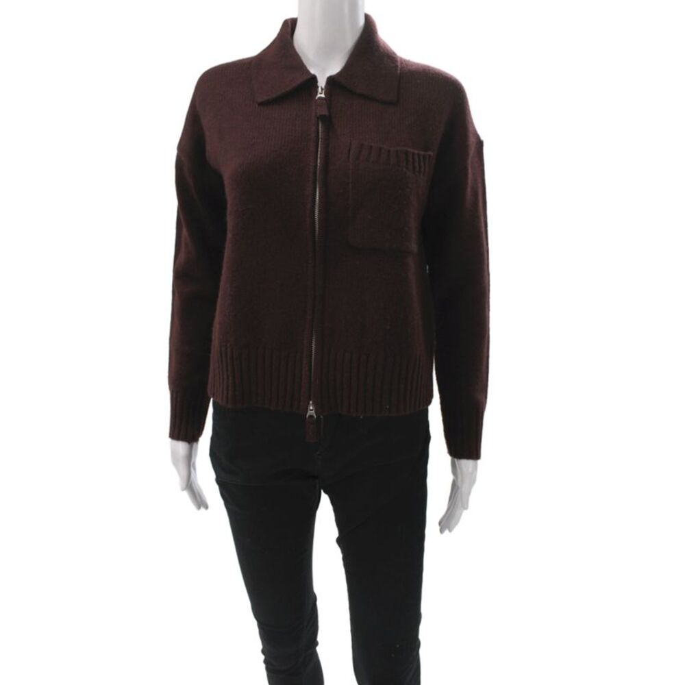 Design History Women Brown Long Sleeve Collared Cardigan Acrylic Size XS